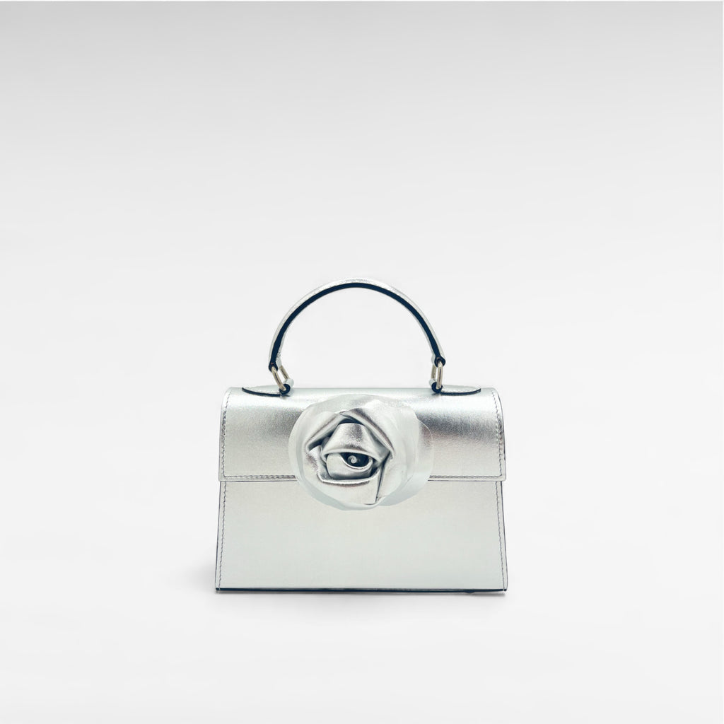 small silver flower handbag front