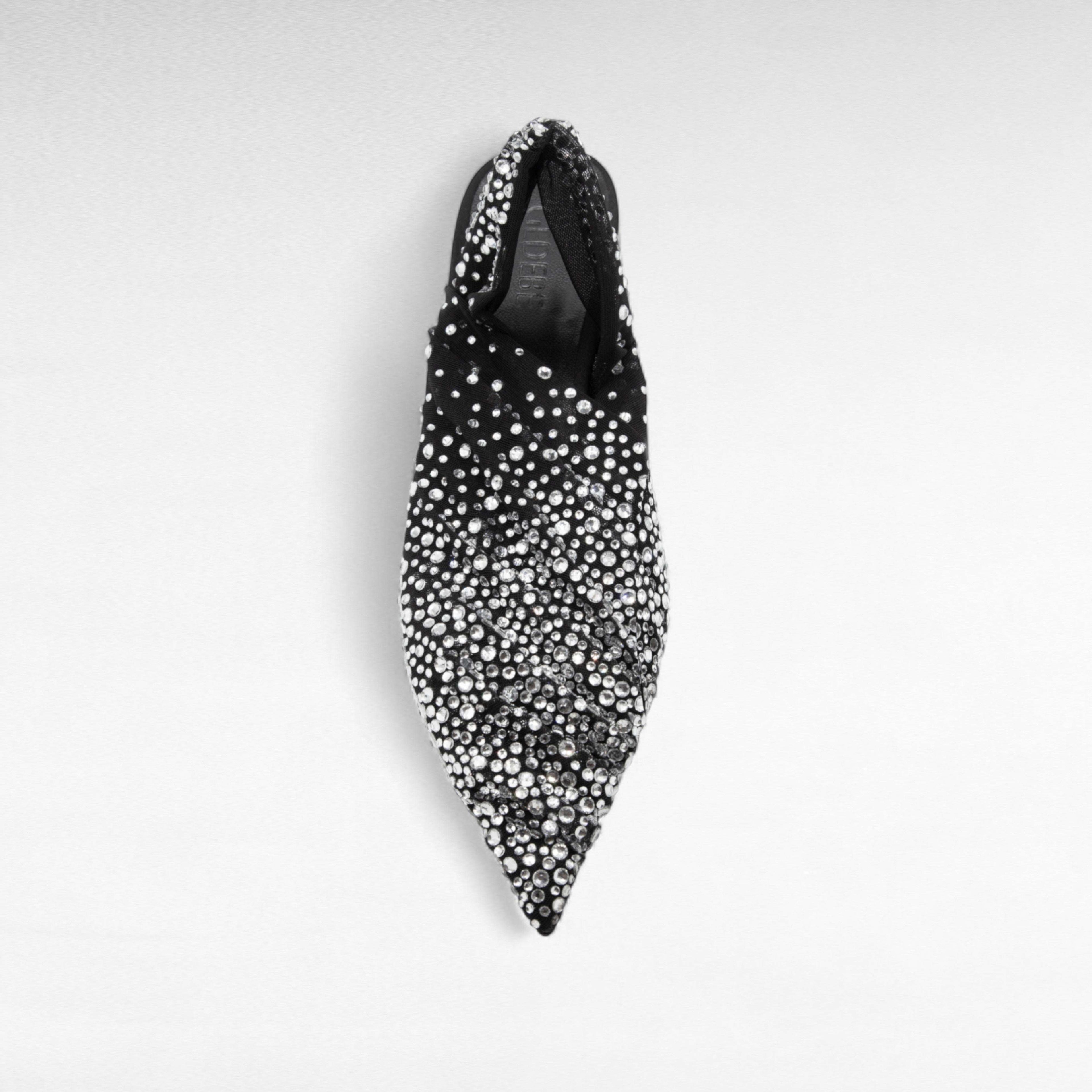 Flat black crystal slingback evening shoe pointed toe