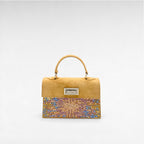 Camel suede crystal mini handbag