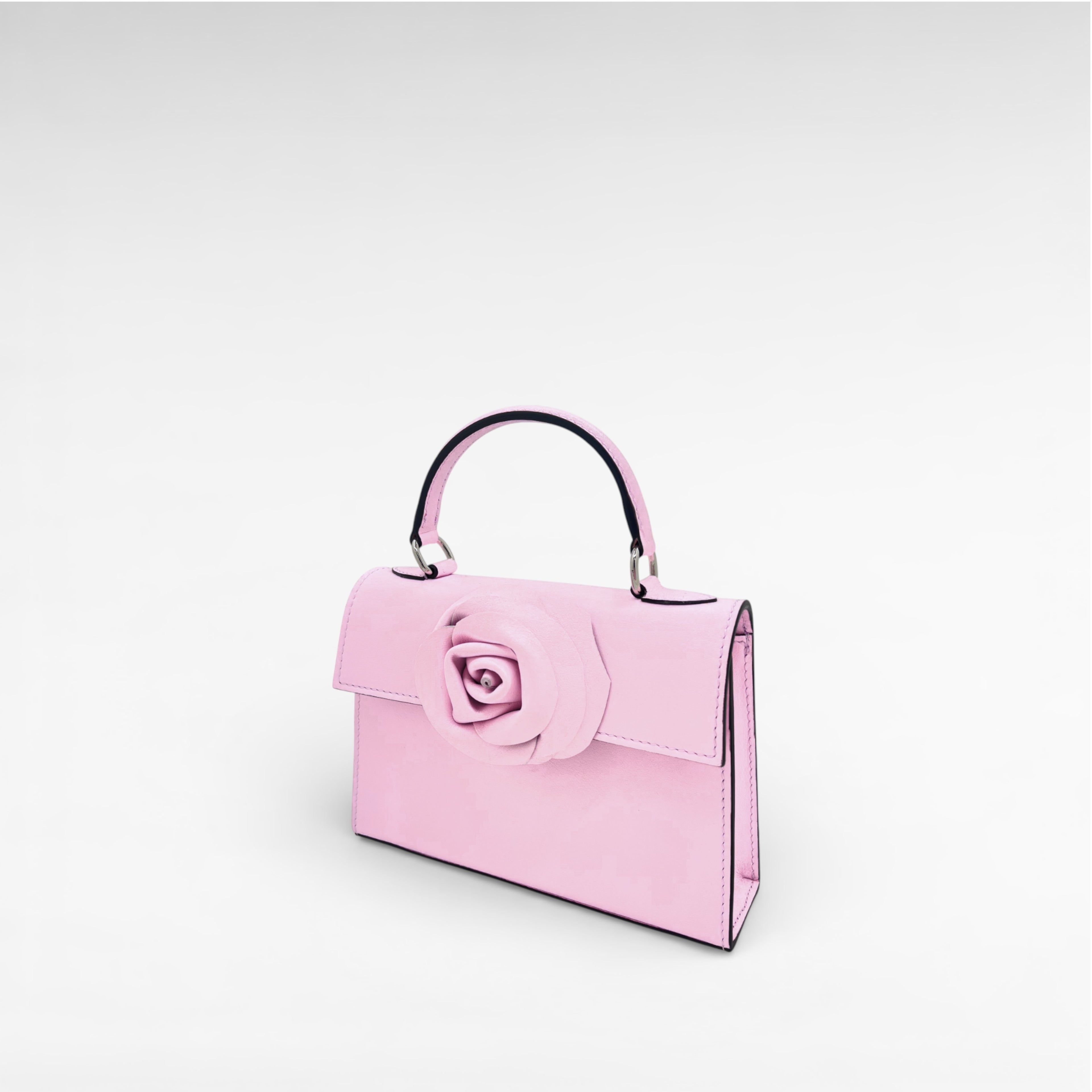Pink mini leather handbag with flower