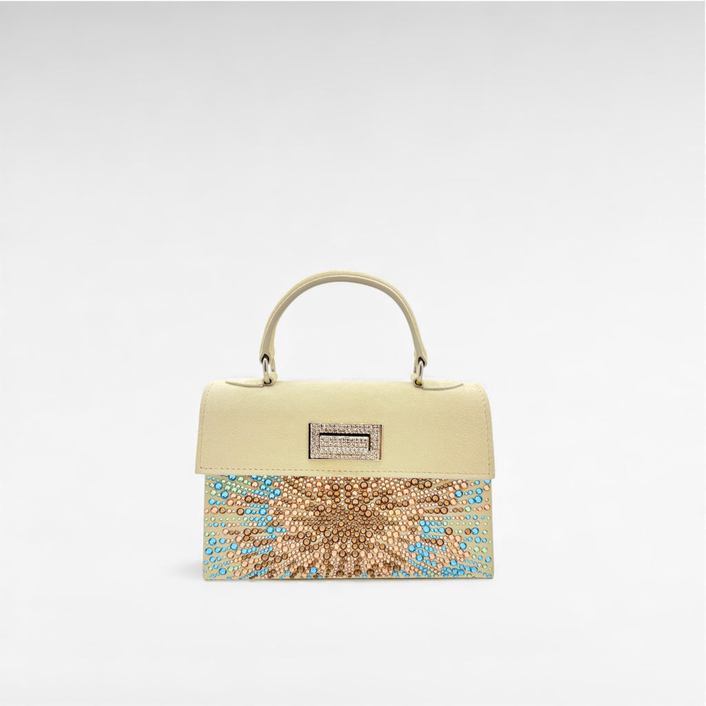 cream crystal patterned mini handbag multicolour