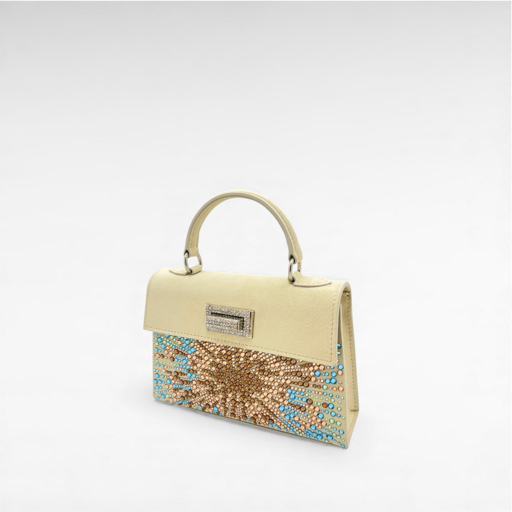 cream crystal patterned mini handbag
