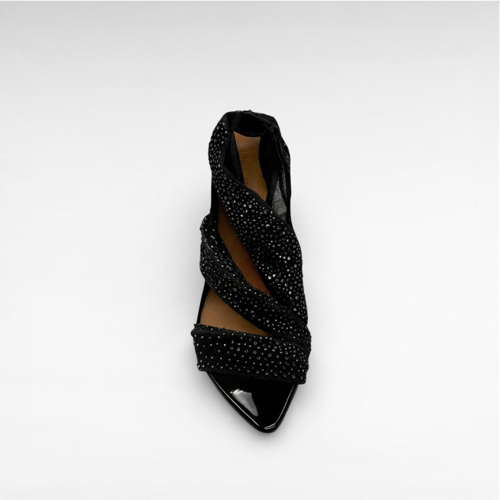 black crystal evening sandal high heeled shoe