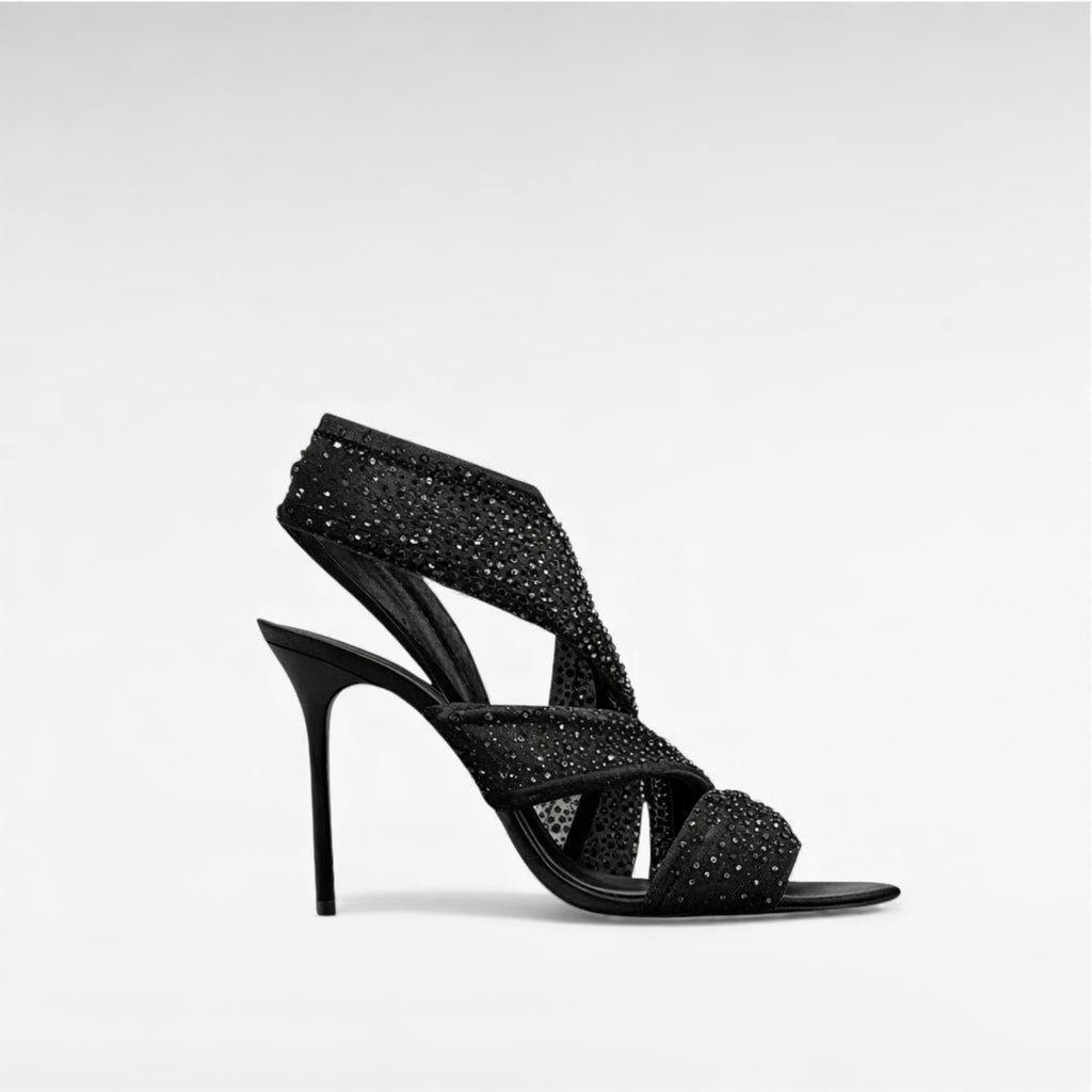 Black crystal evening sandal high heel