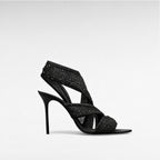 Black crystal evening sandal high heel