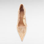 beige nude lace pump court shoe crystals