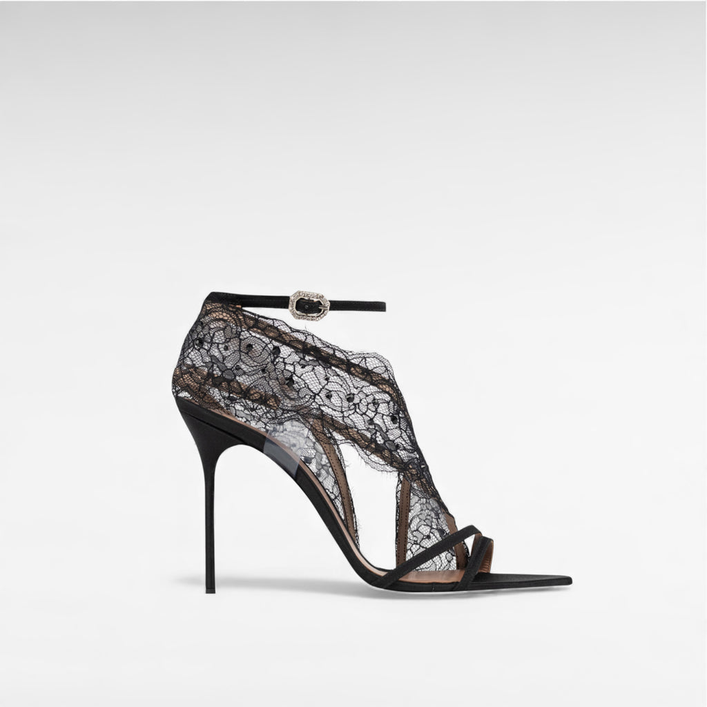 black lace sandal shoe high heel