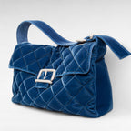 blue oversize quilted velvet shoulder bag