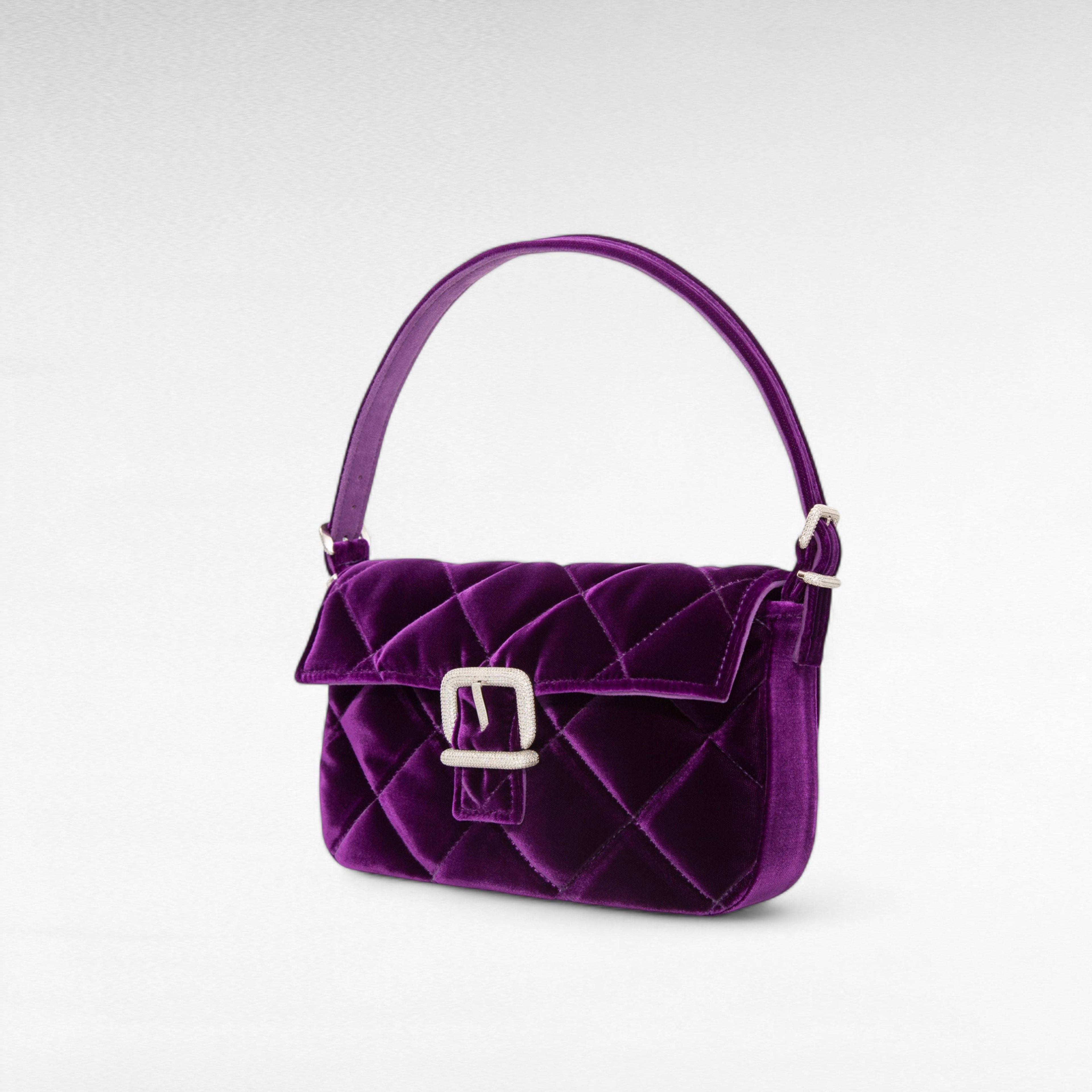 Purple quilted velvet small handbag