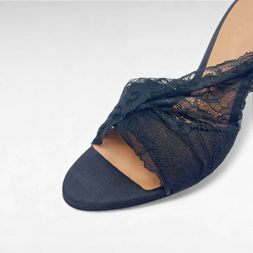 black lace mule slip-on