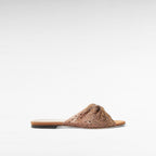 Flat brown crystal mule slip-on evening shoe