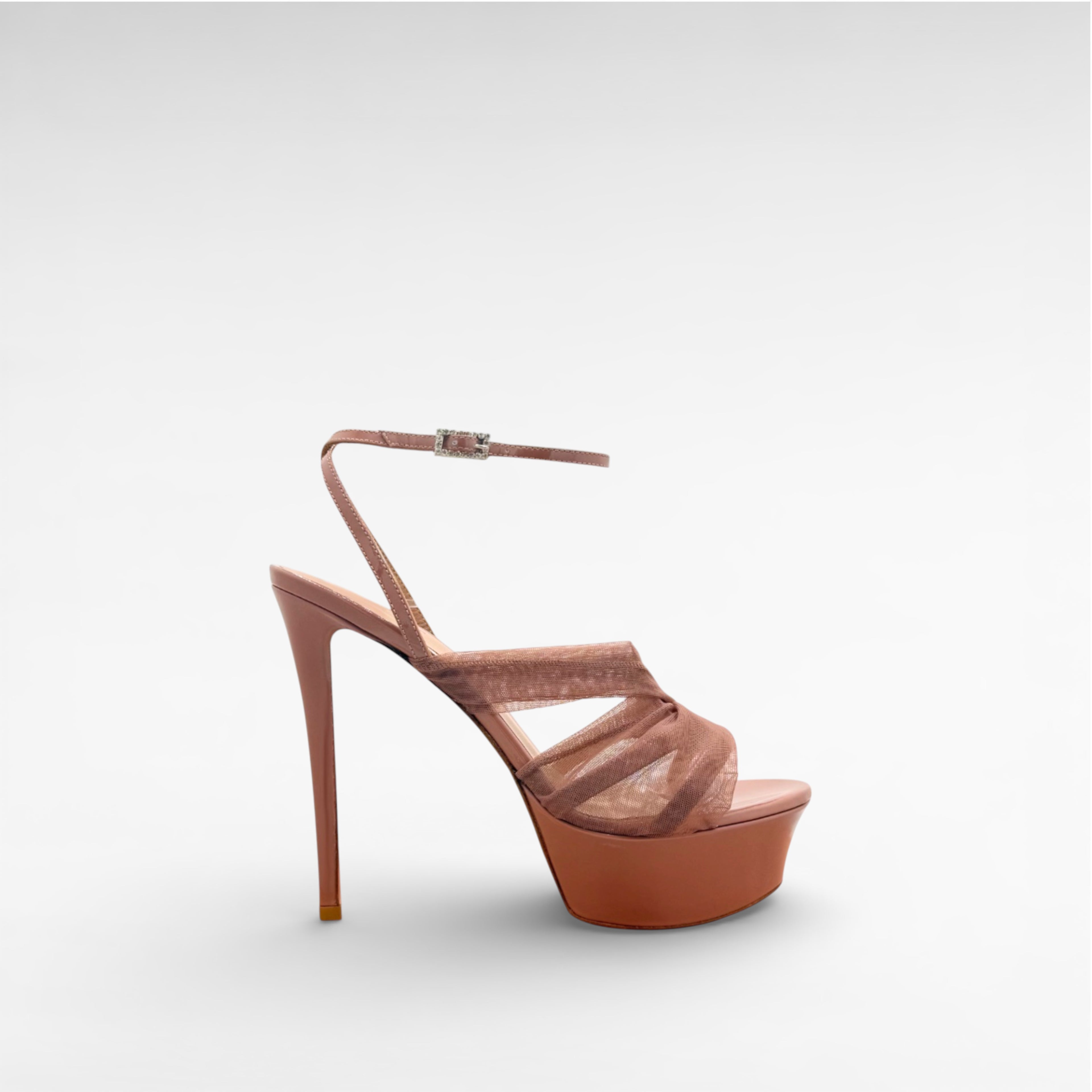brown organza platform shoe sandal