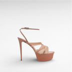 nude organza platform sandal with patent